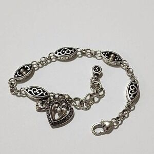 Brighton Ellington Silver Pl Bracelet with Hope Love Heart Charm Toggle‎ Clasp